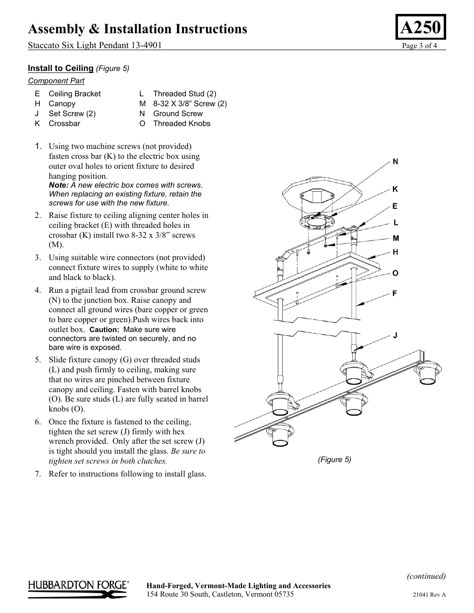 A250, Assembly & installation instructions | Hubbardton Forge 134901 User Manual | Page 3 / 4