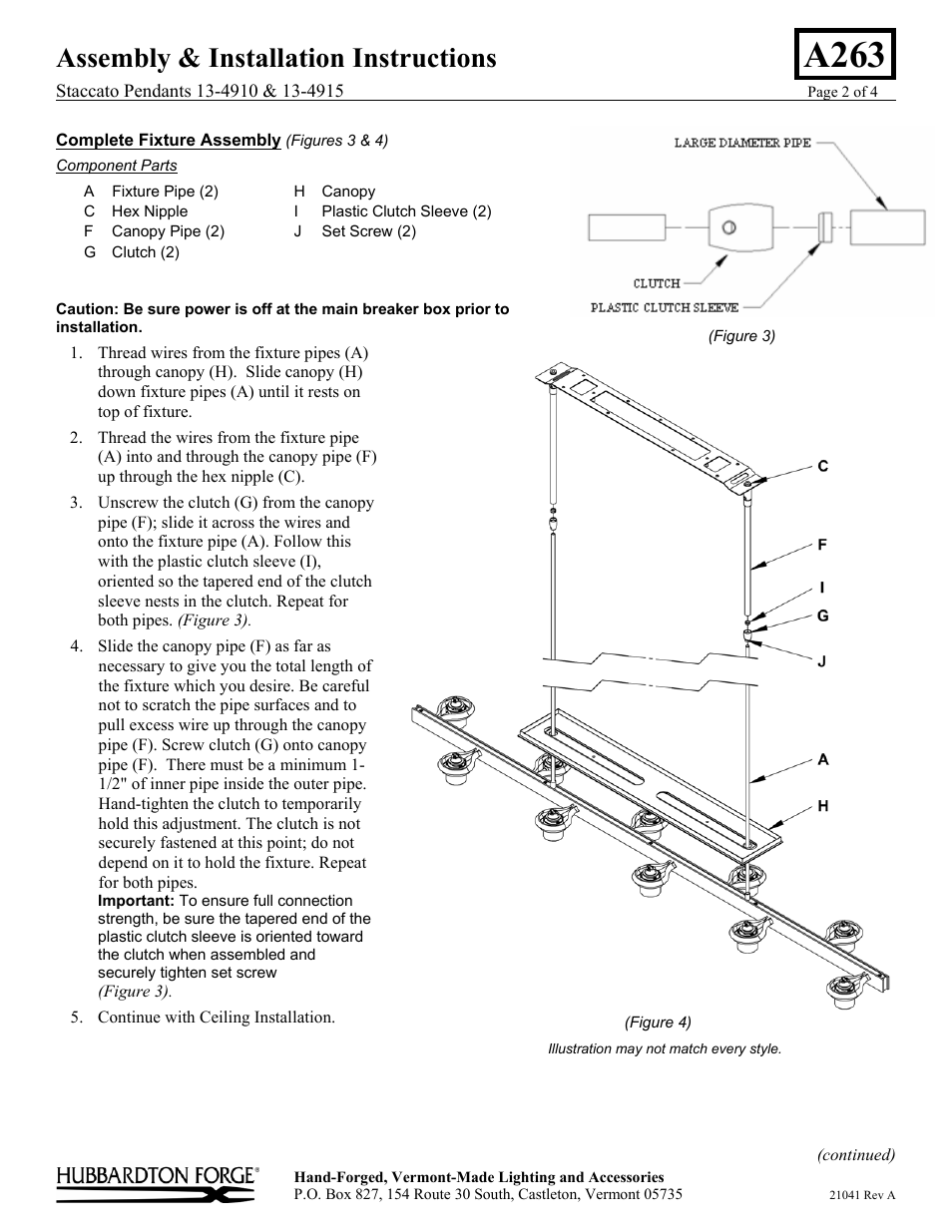 A263, Assembly & installation instructions | Hubbardton Forge 134915 User Manual | Page 2 / 4