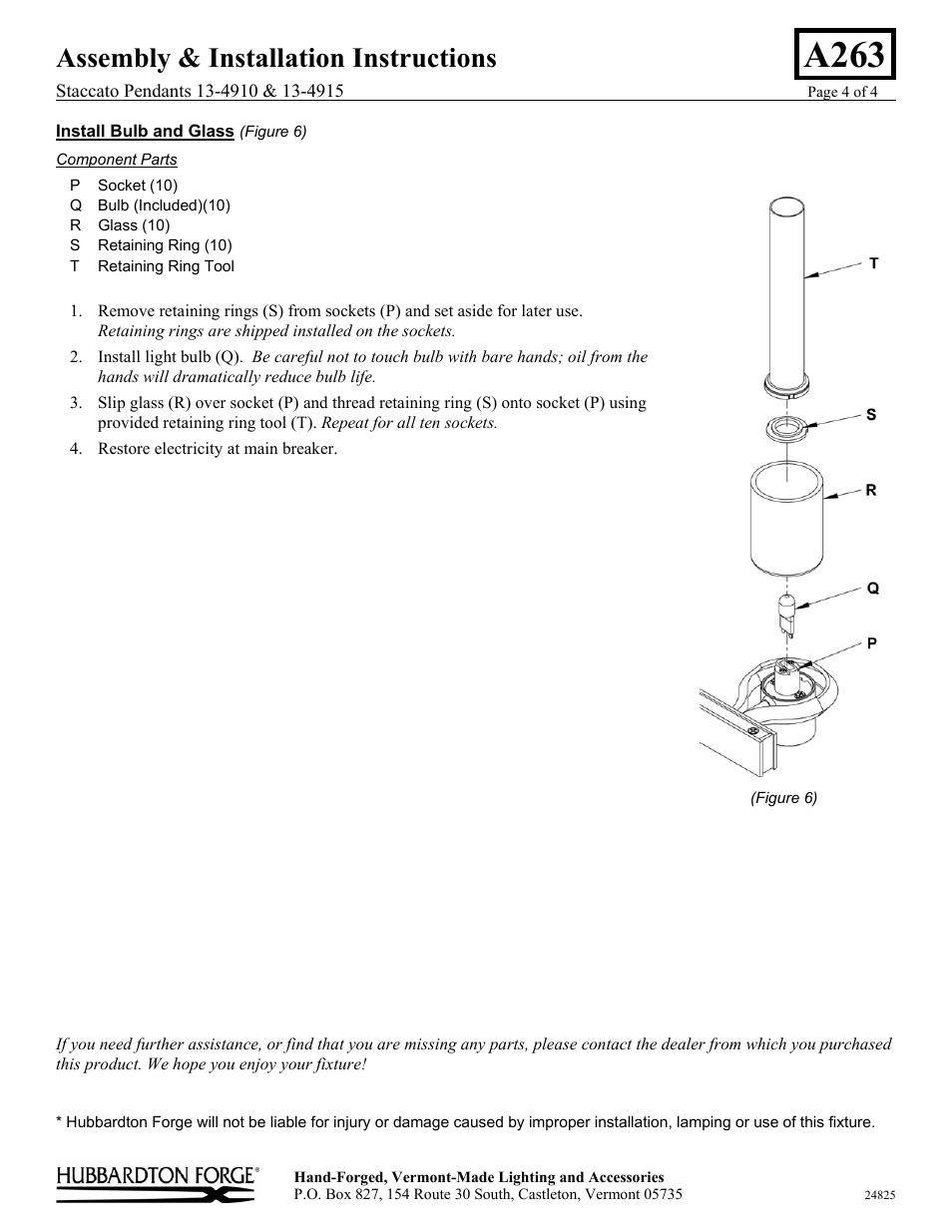 A263, Assembly & installation instructions | Hubbardton Forge 134915 User Manual | Page 4 / 4