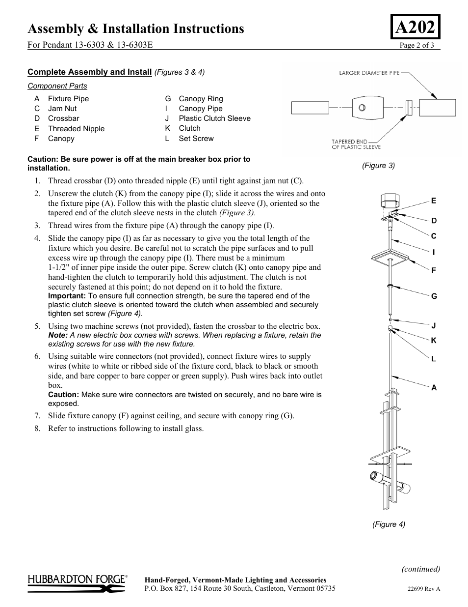 A202, Assembly & installation instructions | Hubbardton Forge 136303 User Manual | Page 2 / 3