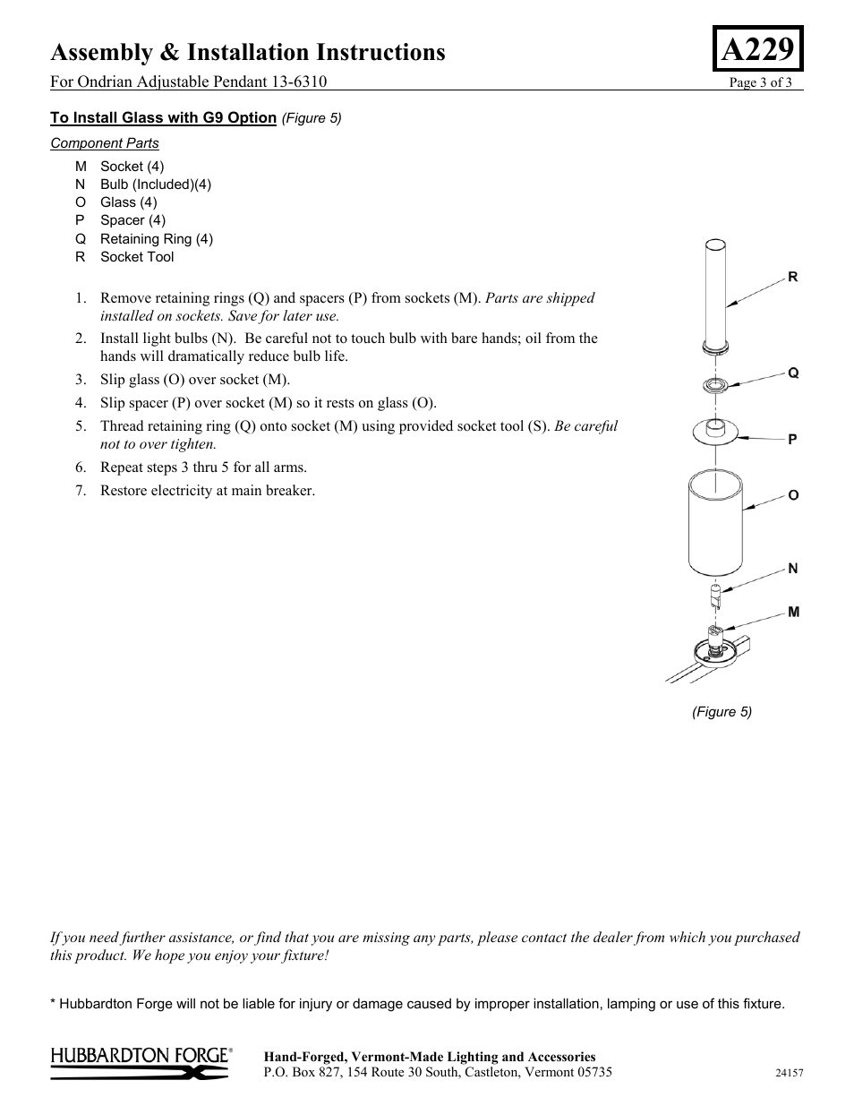 A229, Assembly & installation instructions | Hubbardton Forge 136310 User Manual | Page 3 / 3