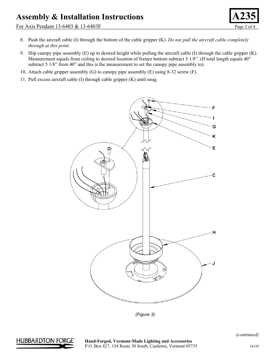 A235, Assembly & installation instructions | Hubbardton Forge 136403 User Manual | Page 2 / 4