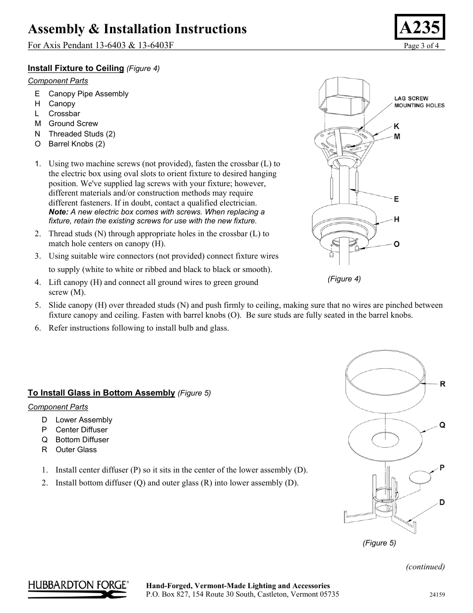 A235, Assembly & installation instructions | Hubbardton Forge 136403 User Manual | Page 3 / 4