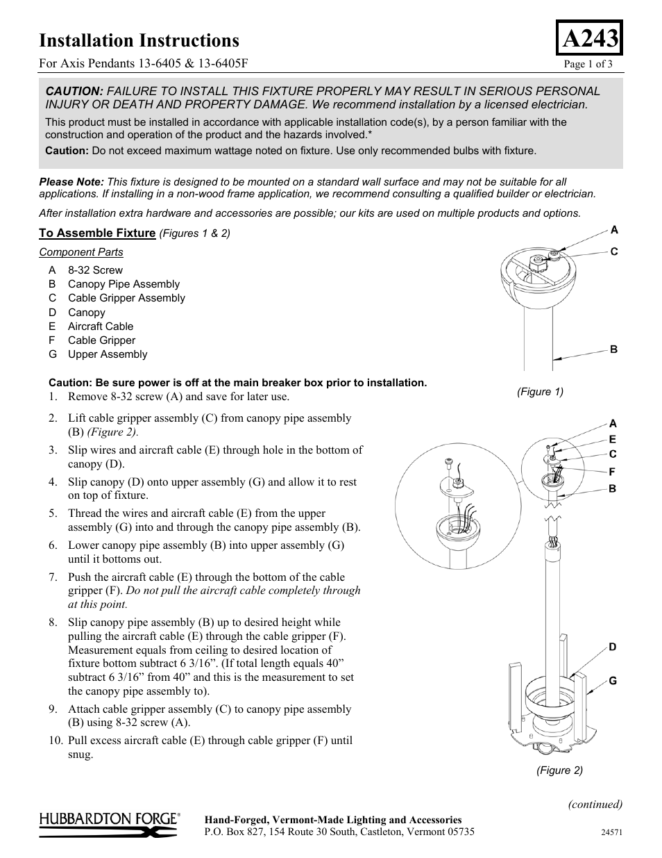 Hubbardton Forge 136405 User Manual | 3 pages