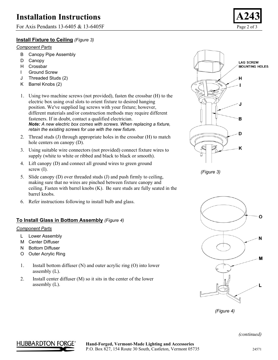 A243, Installation instructions | Hubbardton Forge 136405 User Manual | Page 2 / 3