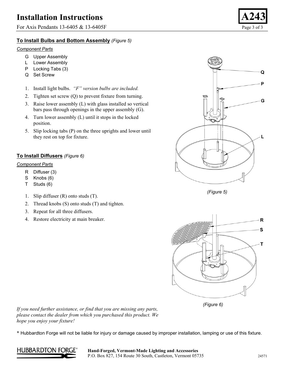 A243, Installation instructions | Hubbardton Forge 136405 User Manual | Page 3 / 3