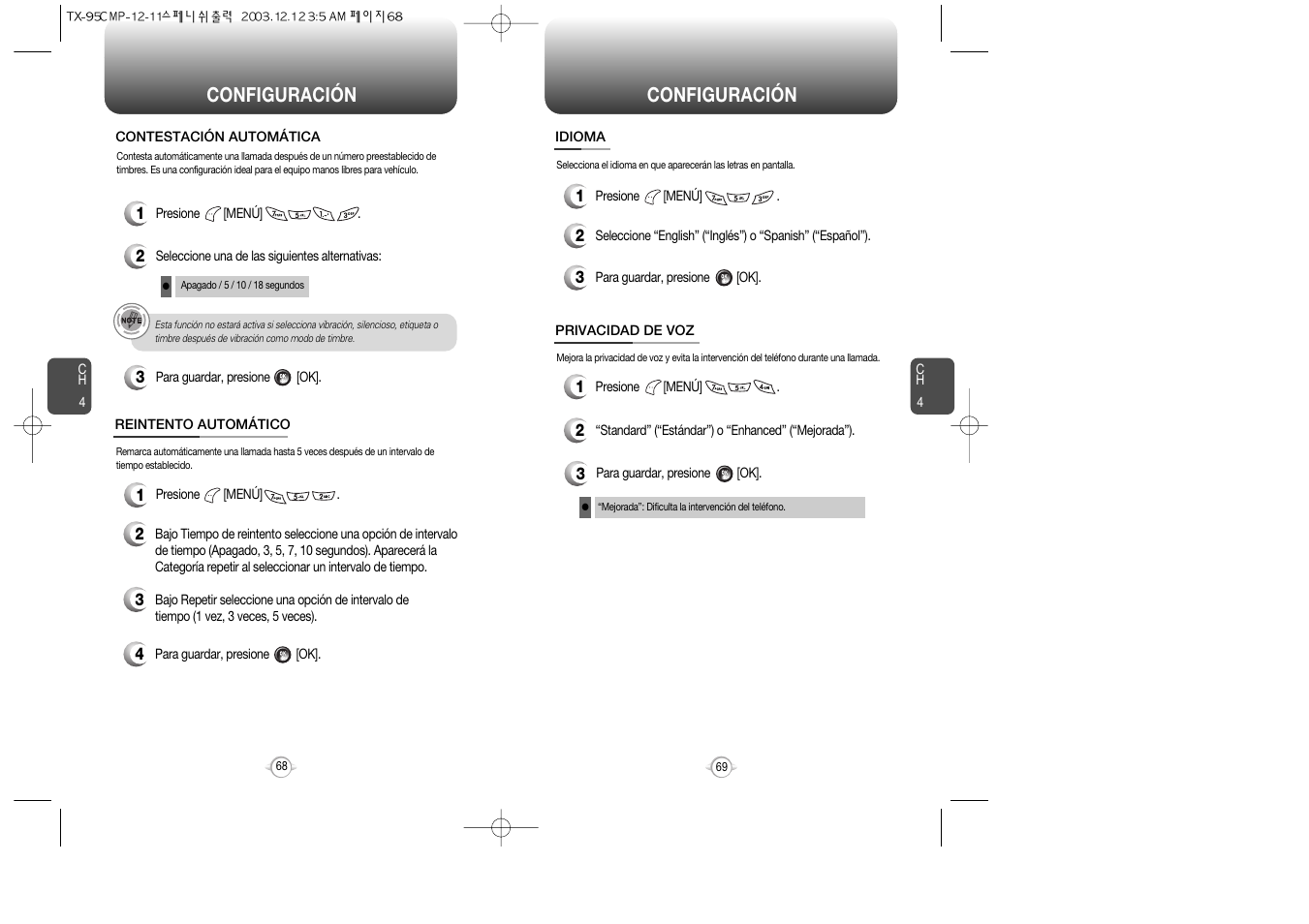 Configuración | Audiovox CDM-8900 User Manual | Page 104 / 137