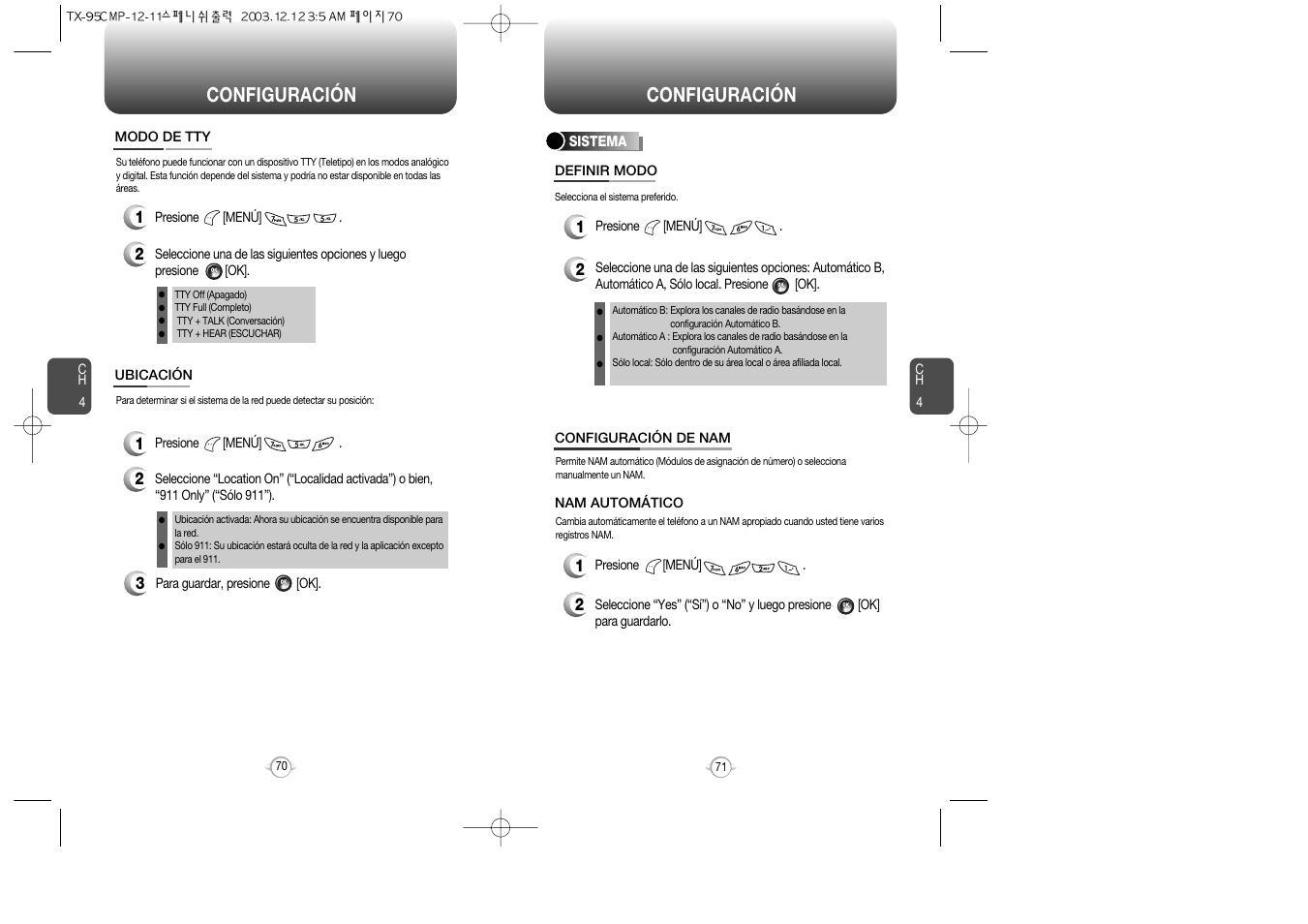 Configuración | Audiovox CDM-8900 User Manual | Page 105 / 137
