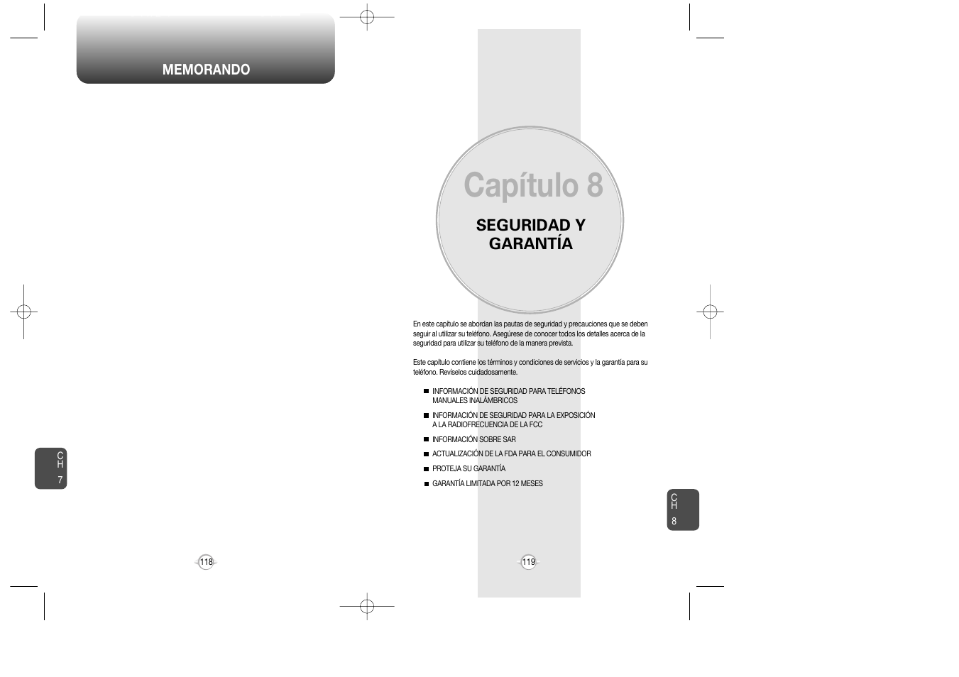Capítulo 8, Seguridad y garantía | Audiovox CDM-8900 User Manual | Page 129 / 137