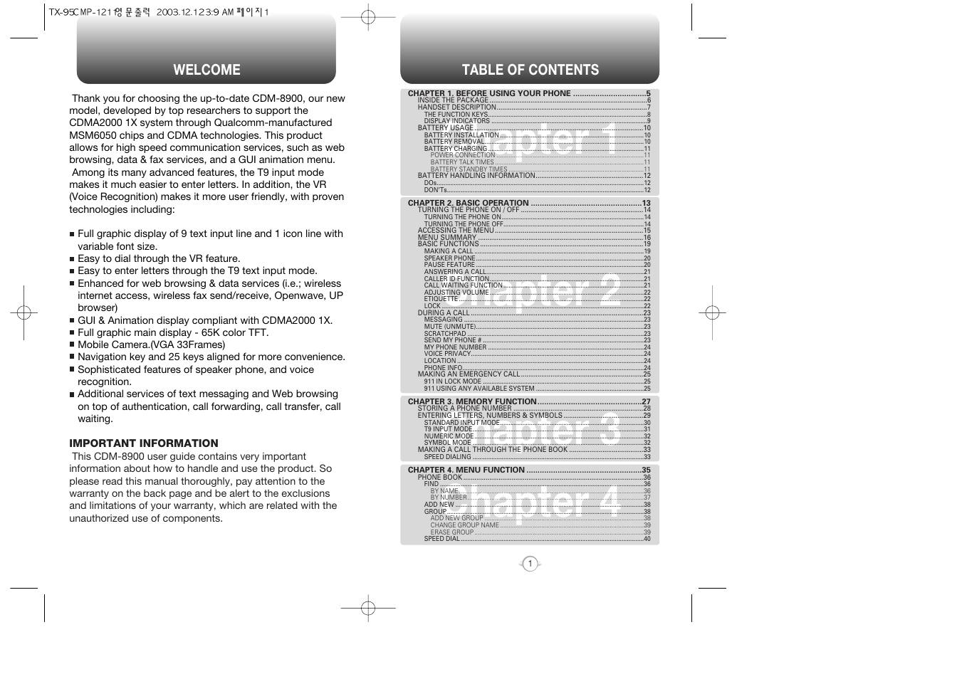 Chapter 1 chapter 2 chapter 3 chapter 4 | Audiovox CDM-8900 User Manual | Page 2 / 137