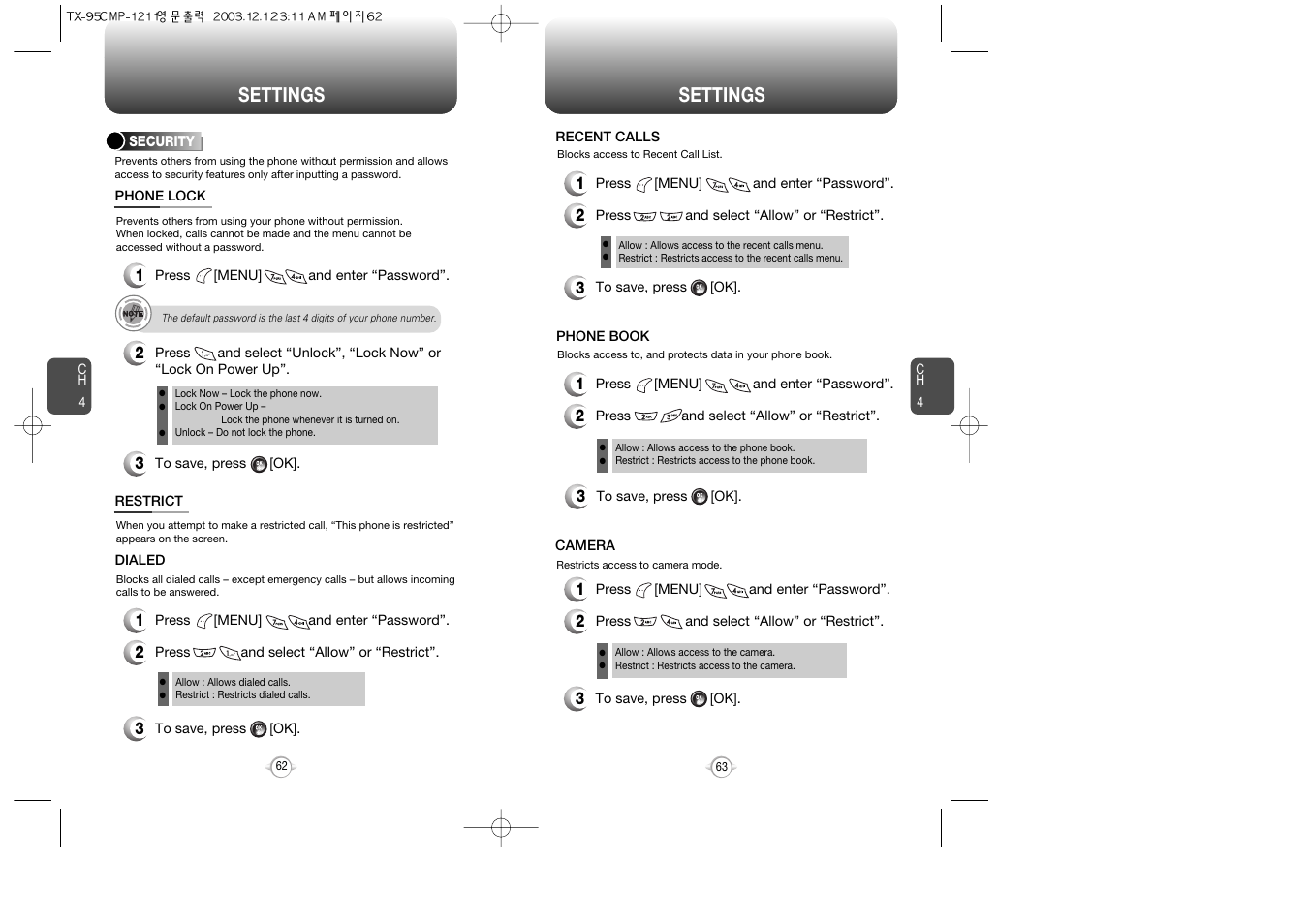 Settings | Audiovox CDM-8900 User Manual | Page 33 / 137