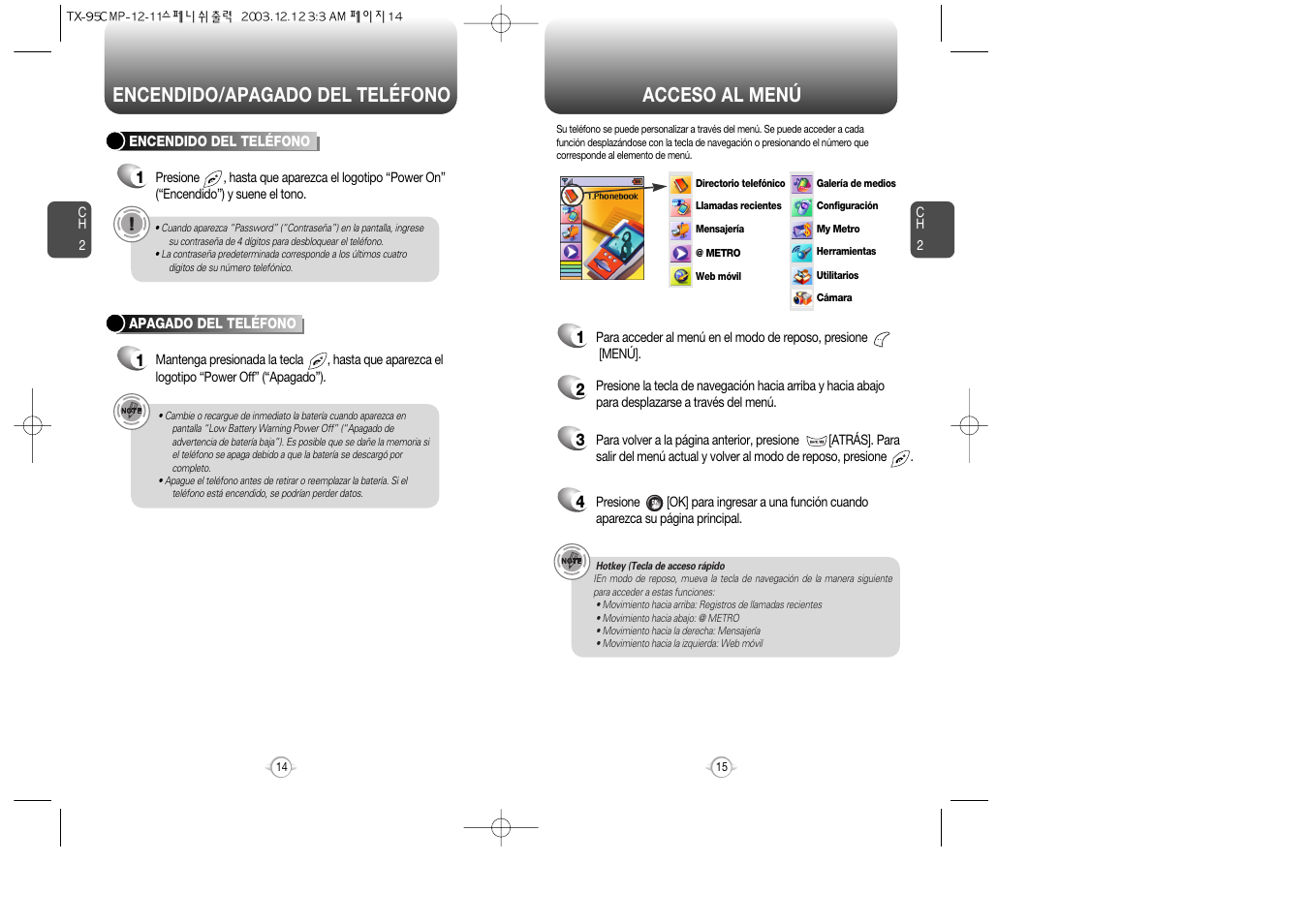 Acceso al menú, Encendido/apagado del teléfono | Audiovox CDM-8900 User Manual | Page 77 / 137