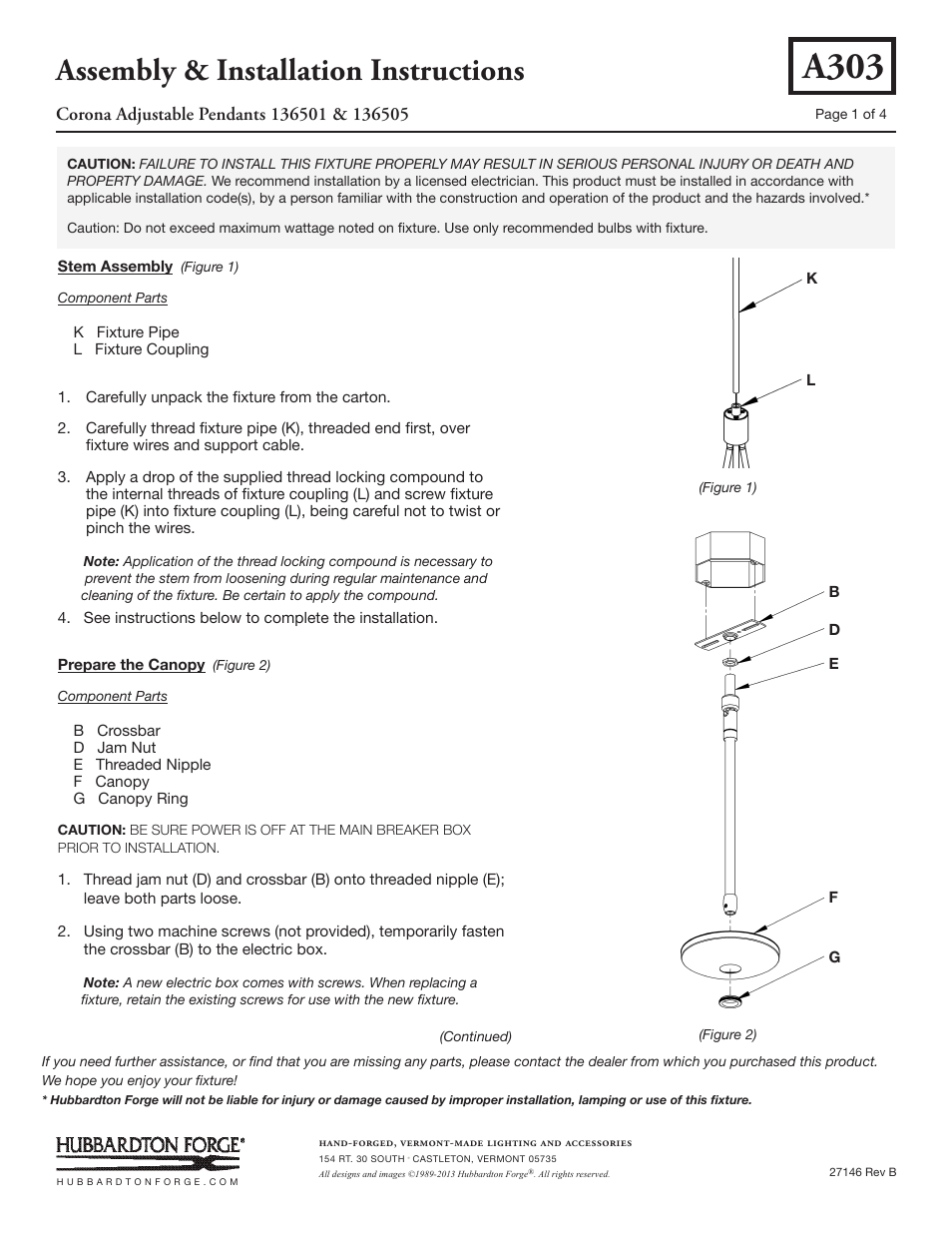 Hubbardton Forge 136505 User Manual | 4 pages