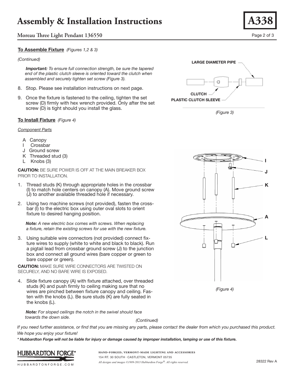 A338, Assembly & installation instructions | Hubbardton Forge 136550 User Manual | Page 2 / 3