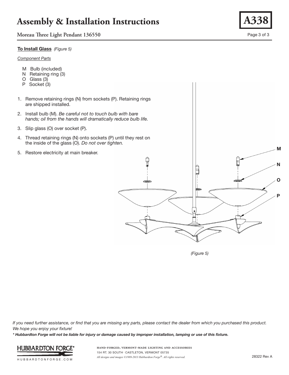 A338, Assembly & installation instructions | Hubbardton Forge 136550 User Manual | Page 3 / 3