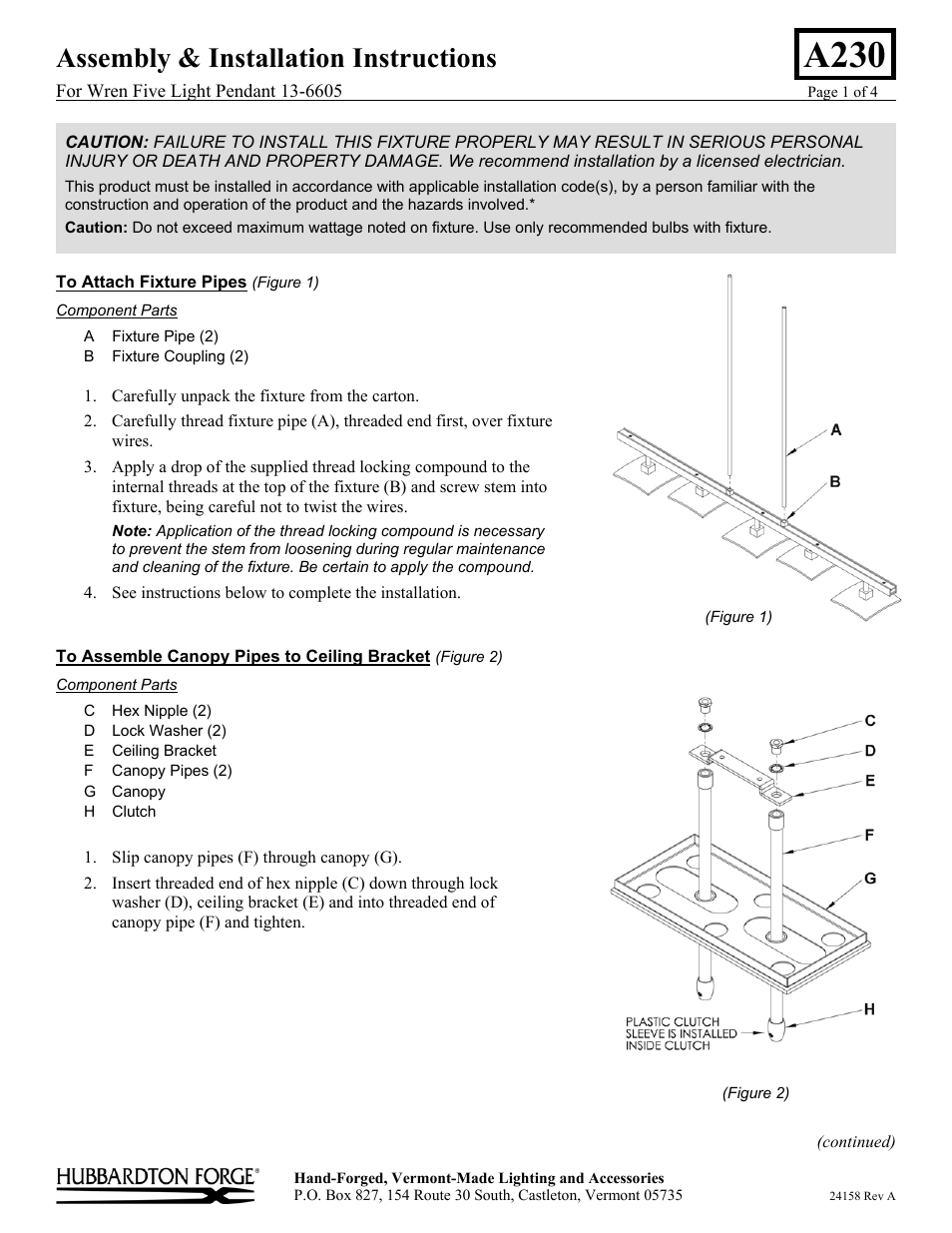 Hubbardton Forge 136605 User Manual | 4 pages
