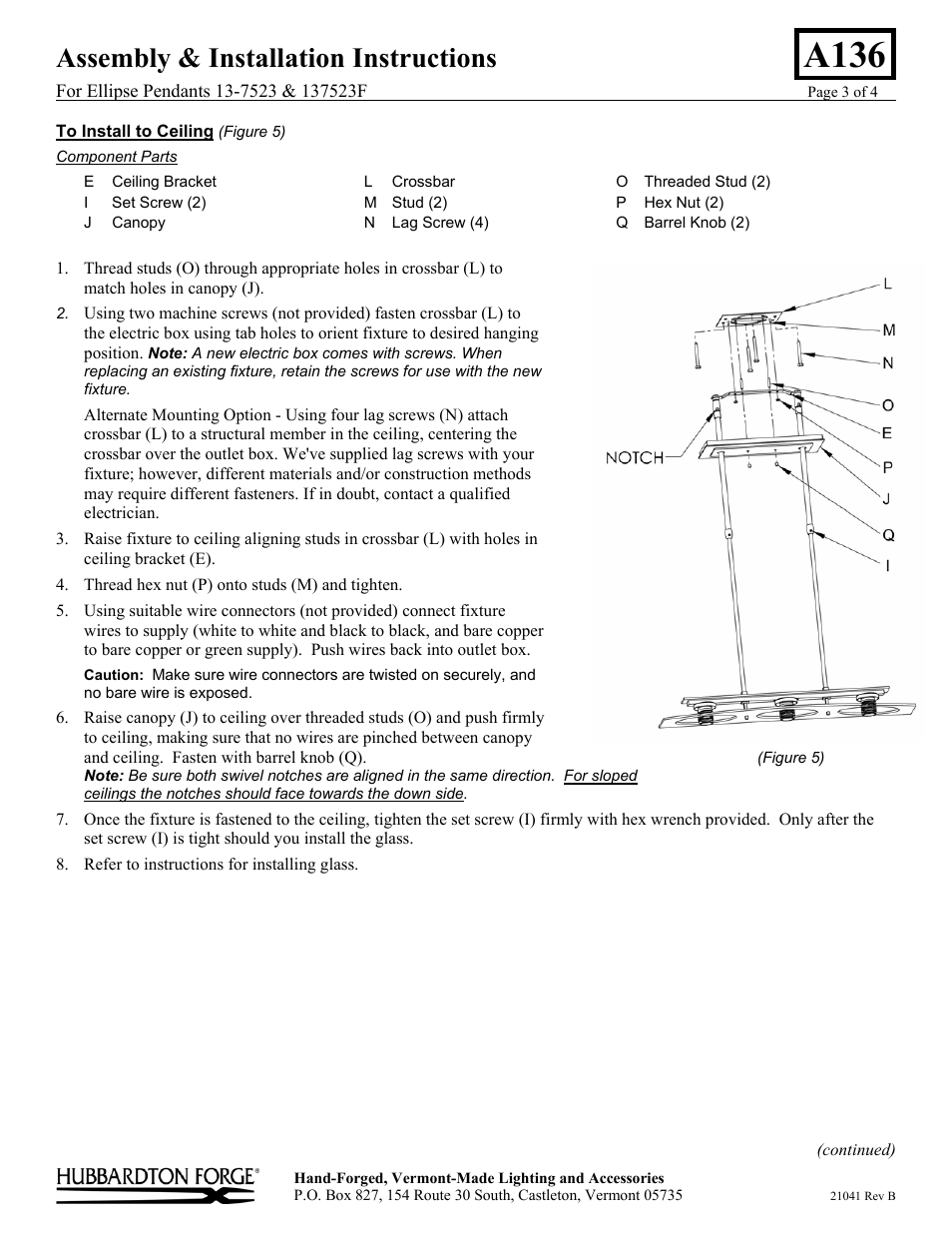 A136, Assembly & installation instructions | Hubbardton Forge 137523 User Manual | Page 3 / 4
