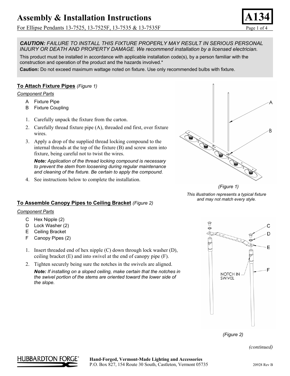 Hubbardton Forge 137525 User Manual | 4 pages