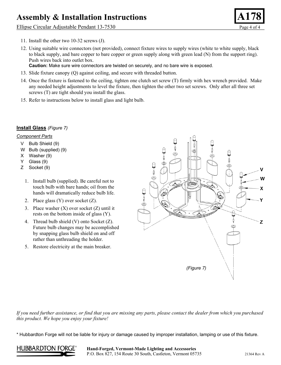 A178, Assembly & installation instructions | Hubbardton Forge 137530 User Manual | Page 4 / 4