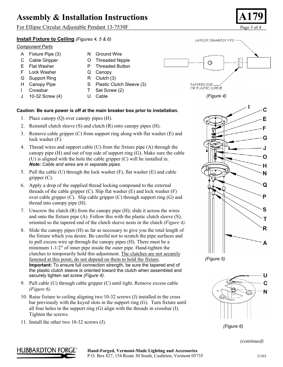 A179, Assembly & installation instructions | Hubbardton Forge 137530F User Manual | Page 3 / 4