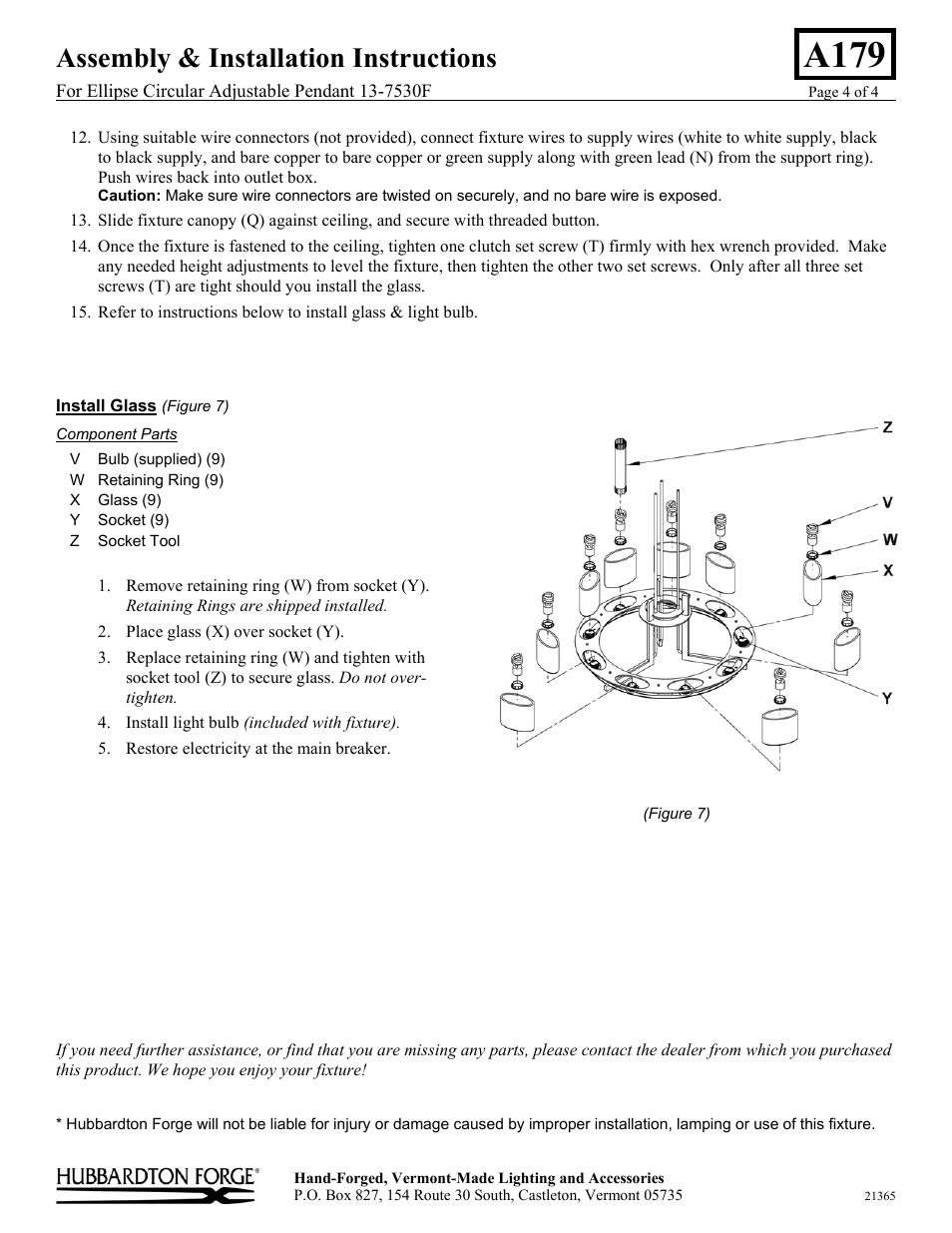A179, Assembly & installation instructions | Hubbardton Forge 137530F User Manual | Page 4 / 4