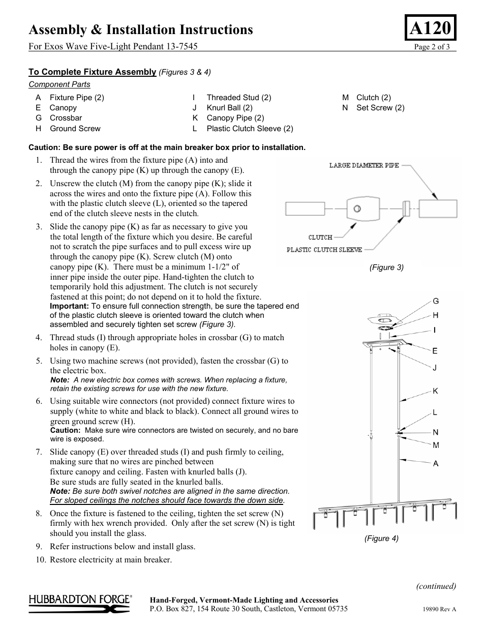 A120, Assembly & installation instructions | Hubbardton Forge 137545 User Manual | Page 2 / 3