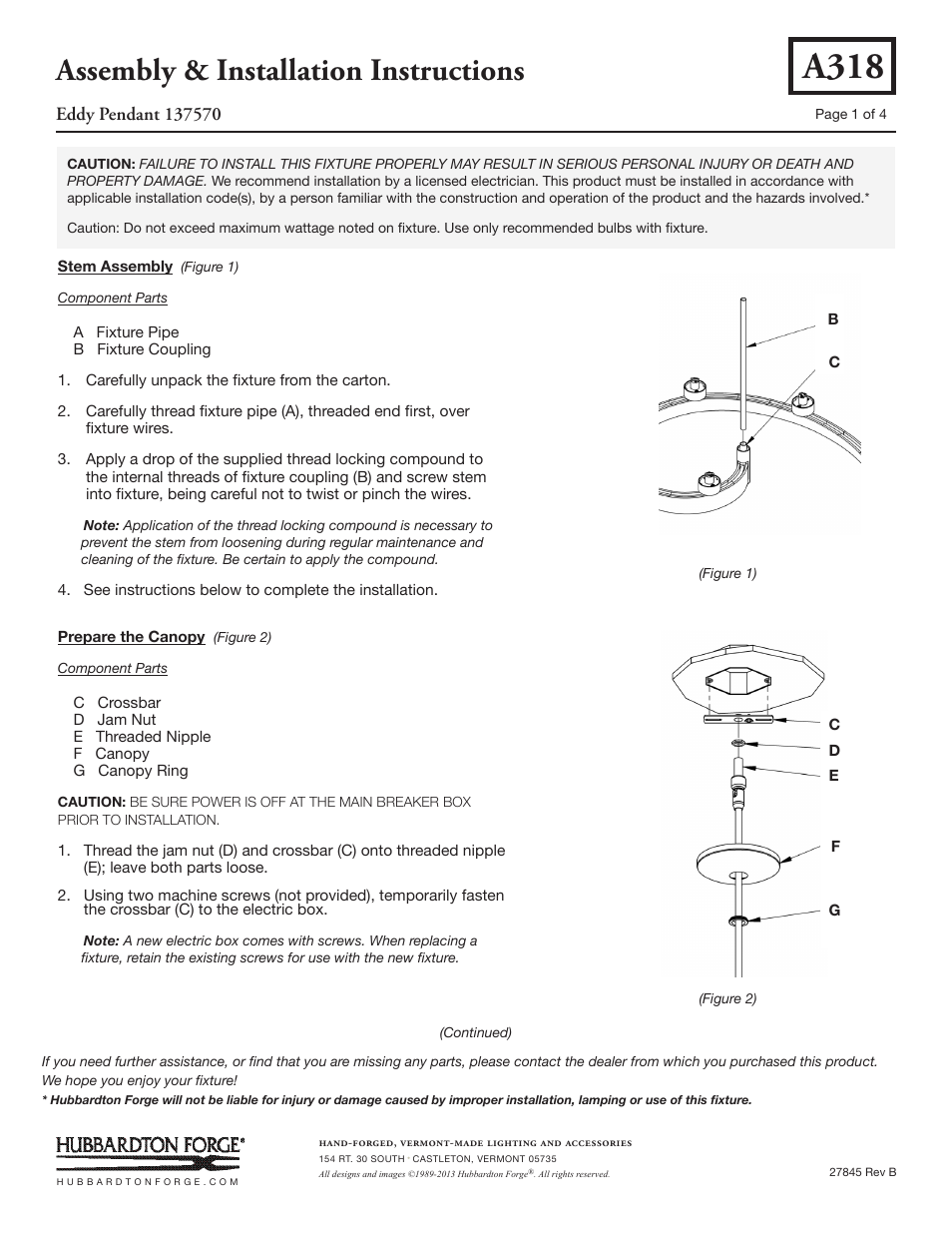 Hubbardton Forge 137570 User Manual | 4 pages