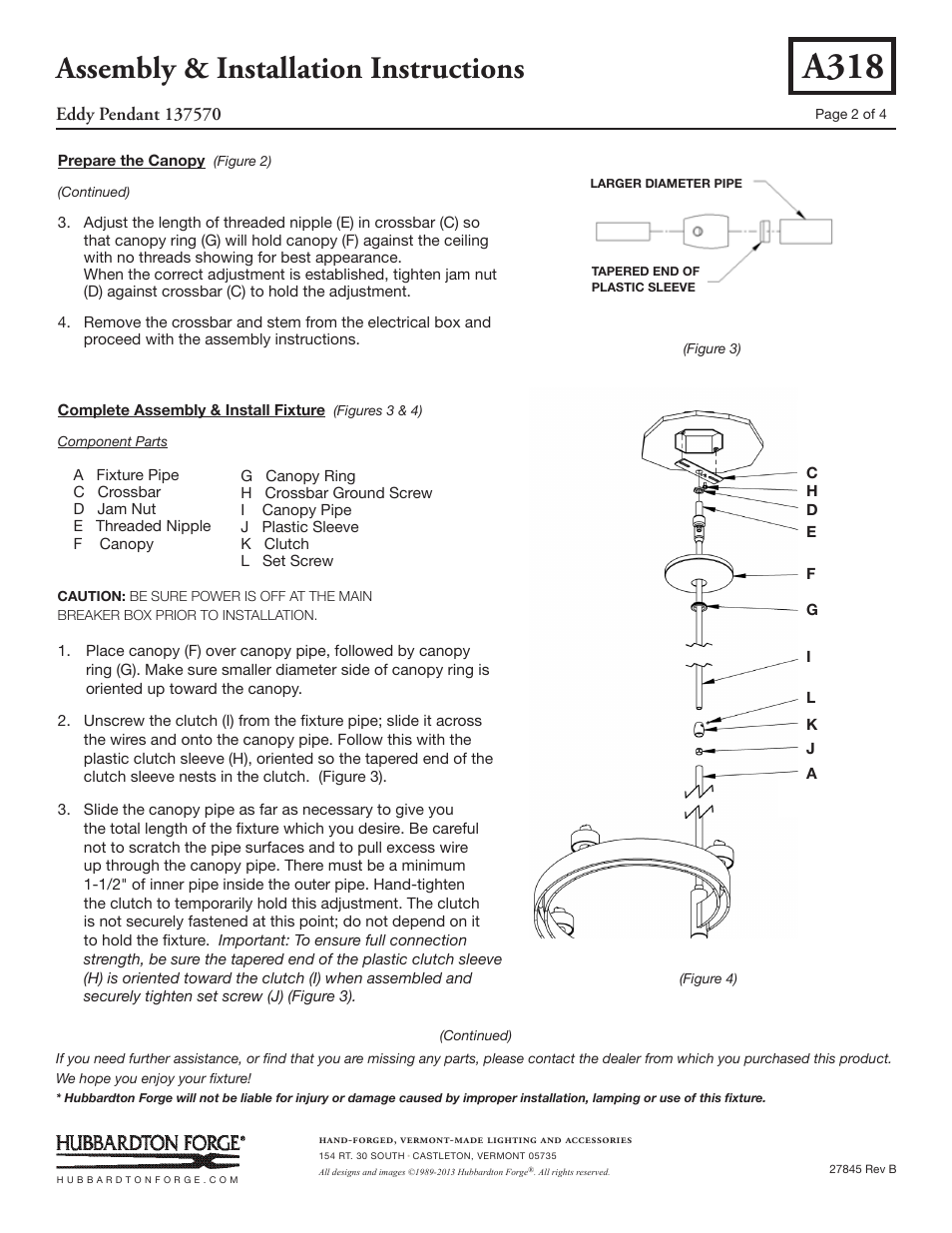 A318, Assembly & installation instructions | Hubbardton Forge 137570 User Manual | Page 2 / 4