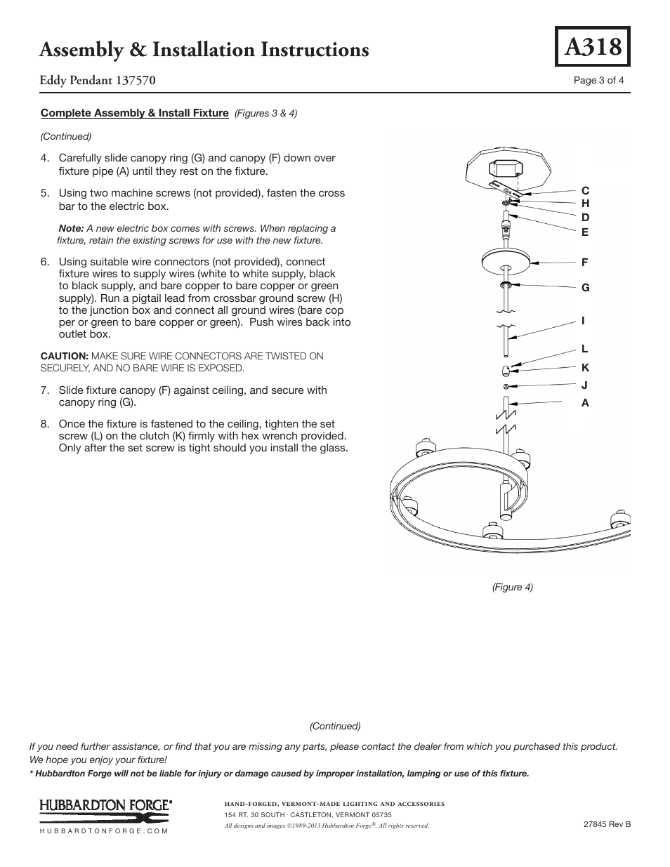 A318, Assembly & installation instructions | Hubbardton Forge 137570 User Manual | Page 3 / 4