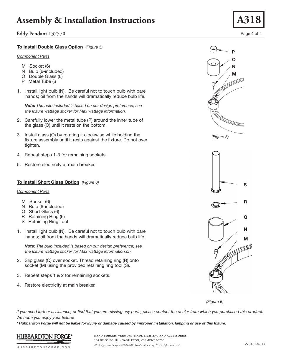 A318, Assembly & installation instructions | Hubbardton Forge 137570 User Manual | Page 4 / 4