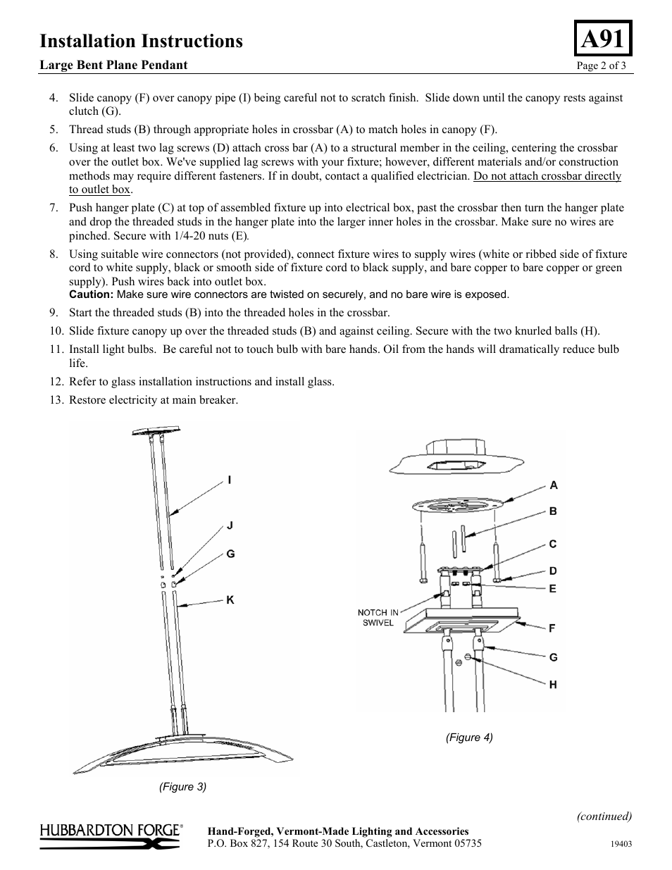 Installation instructions | Hubbardton Forge 137581 User Manual | Page 2 / 3