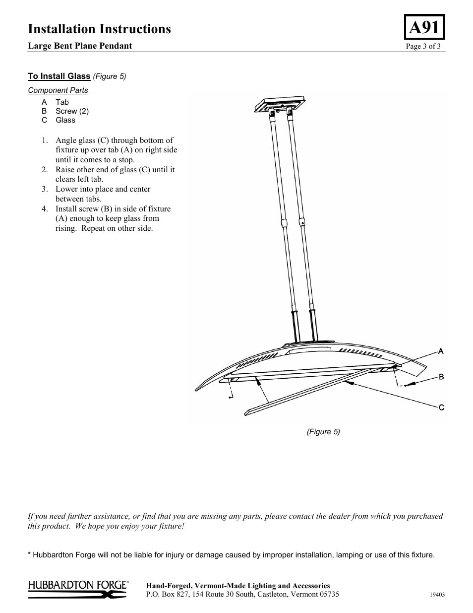 Installation instructions | Hubbardton Forge 137581 User Manual | Page 3 / 3