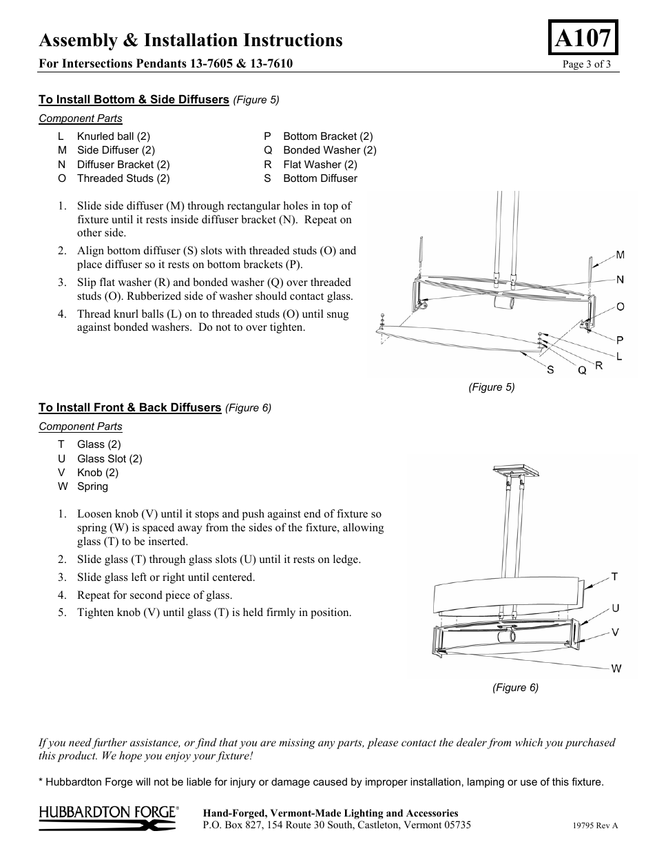 A107, Assembly & installation instructions | Hubbardton Forge 137610 User Manual | Page 3 / 3