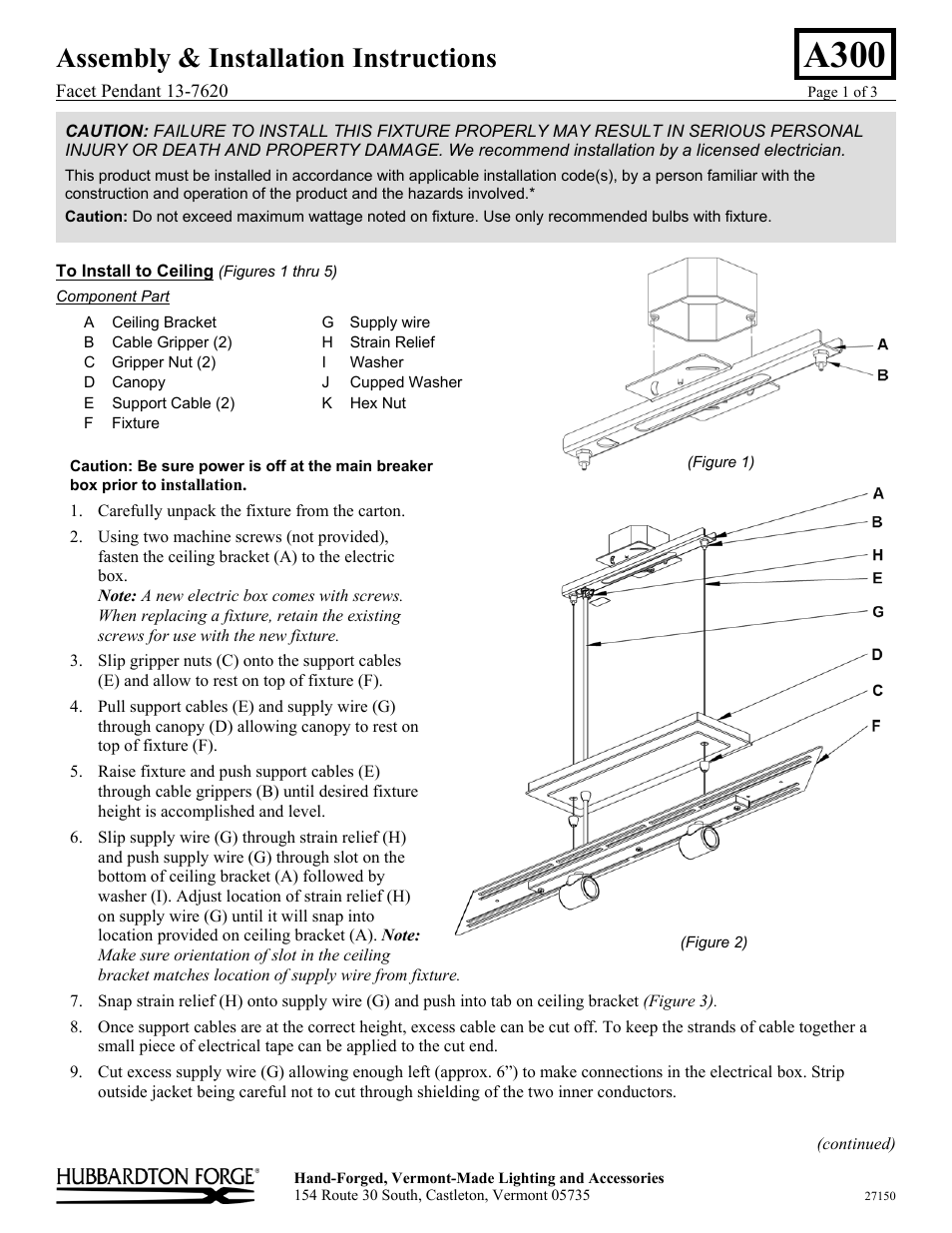 Hubbardton Forge 137620 User Manual | 3 pages