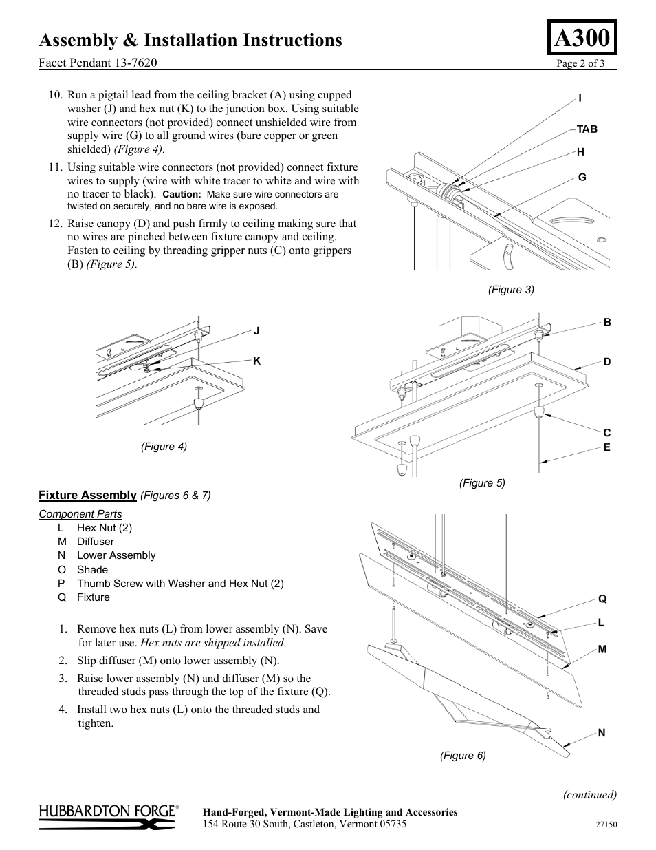 A300, Assembly & installation instructions | Hubbardton Forge 137620 User Manual | Page 2 / 3