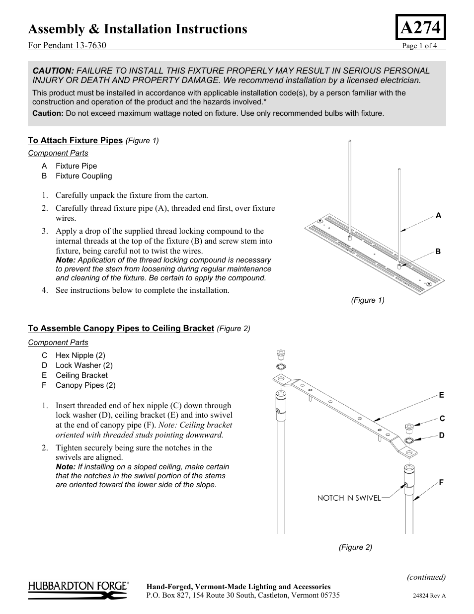 Hubbardton Forge 137630 User Manual | 4 pages