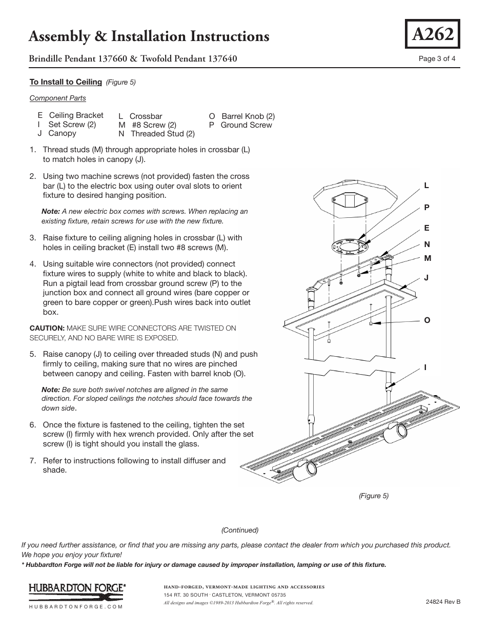 A262, Assembly & installation instructions | Hubbardton Forge 137660 User Manual | Page 3 / 4