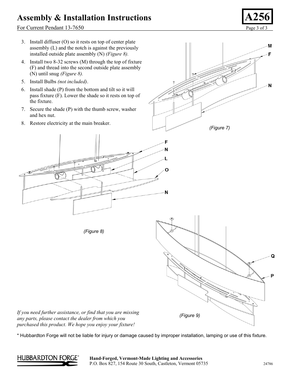 A256, Assembly & installation instructions | Hubbardton Forge 137650 User Manual | Page 3 / 3