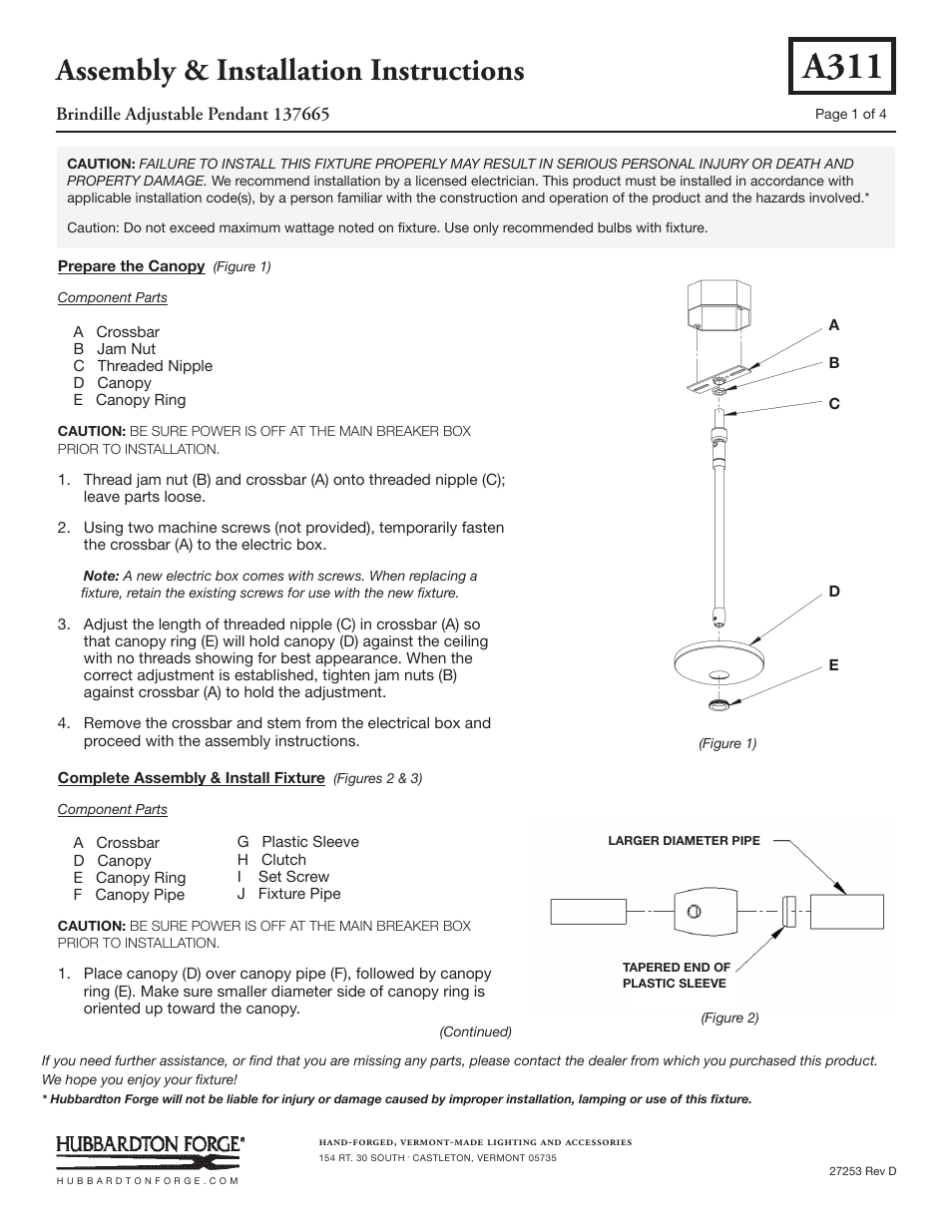 Hubbardton Forge 137665 User Manual | 4 pages