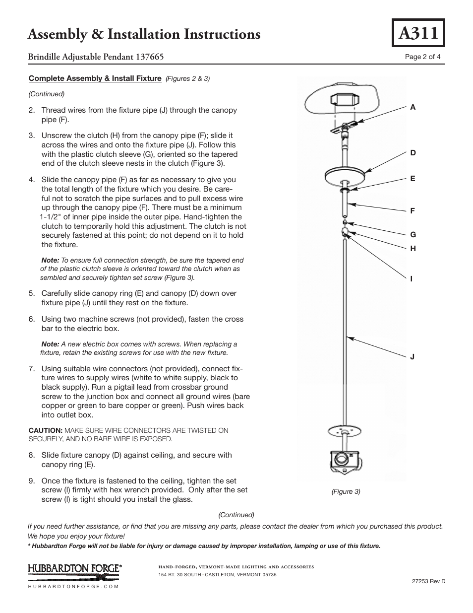 A311, Assembly & installation instructions | Hubbardton Forge 137665 User Manual | Page 2 / 4