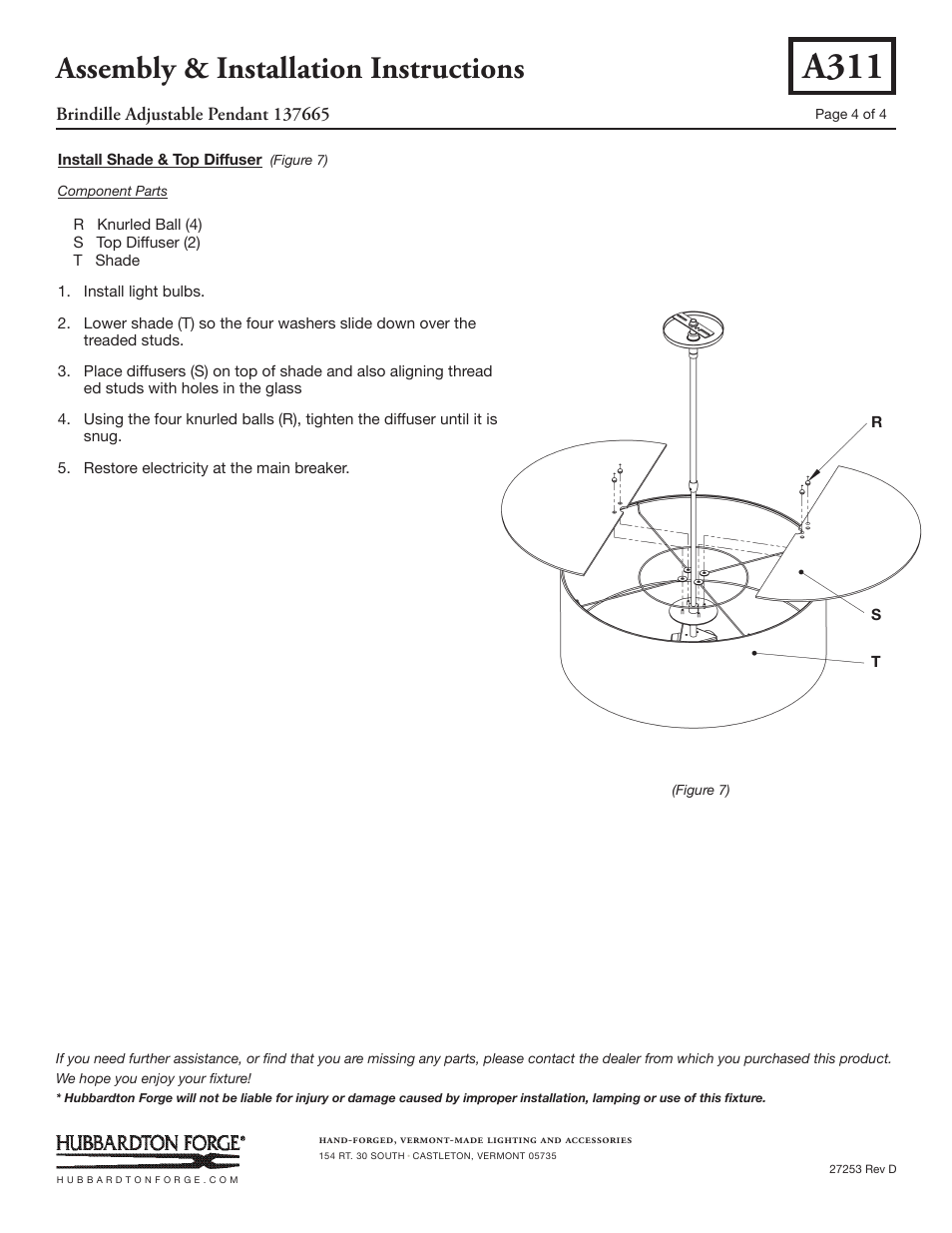 A311, Assembly & installation instructions | Hubbardton Forge 137665 User Manual | Page 4 / 4