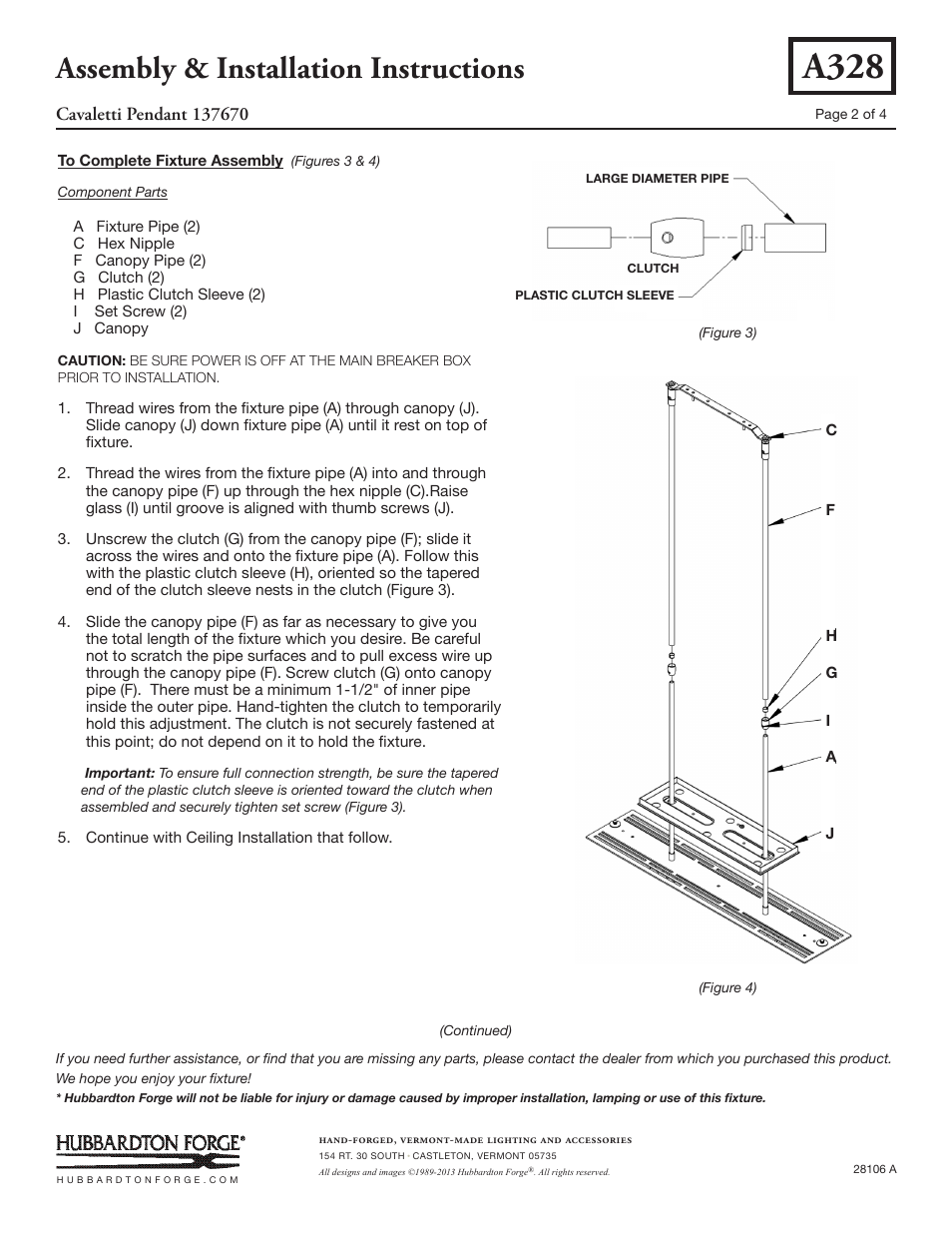 A328, Assembly & installation instructions | Hubbardton Forge 137670 User Manual | Page 2 / 4