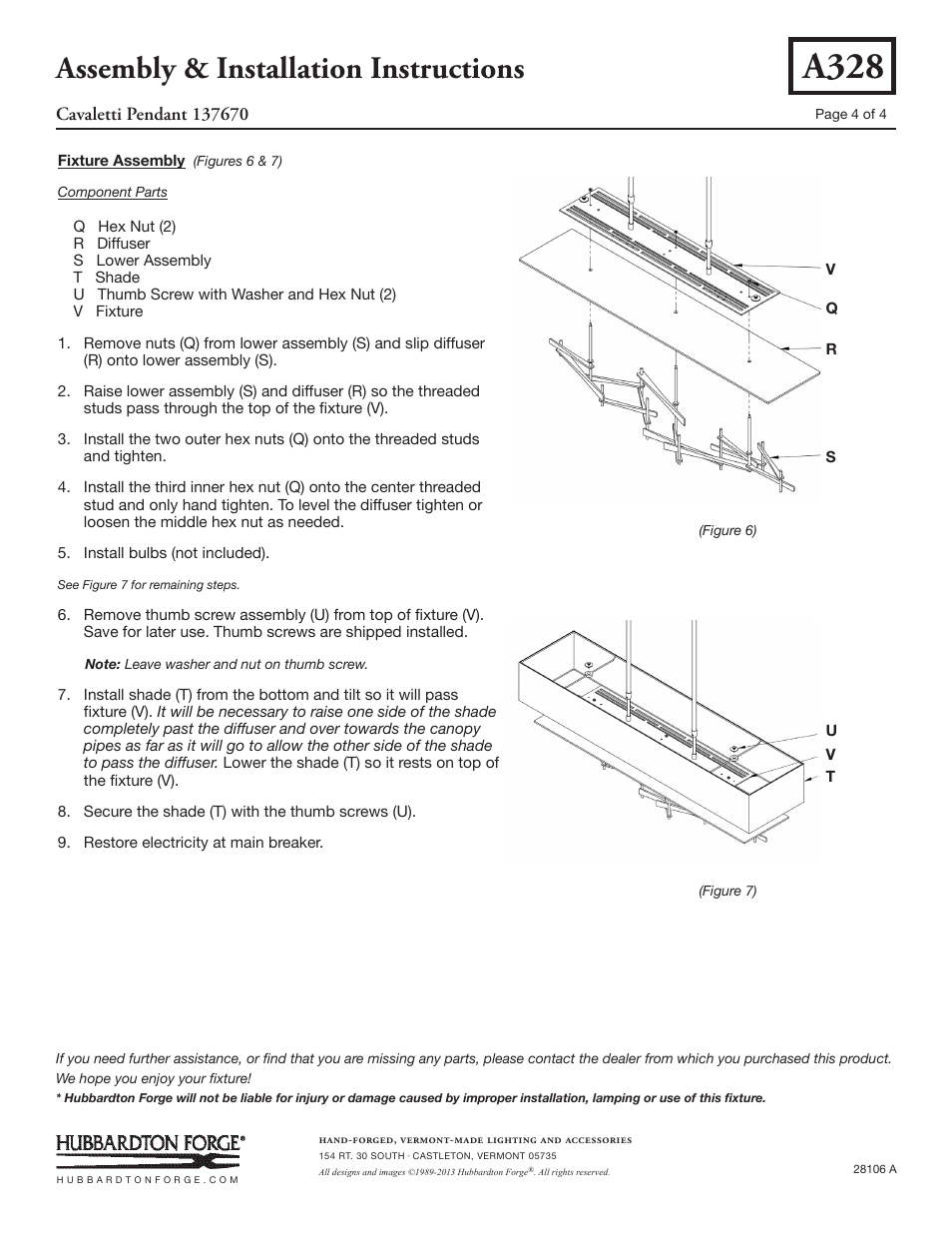 A328, Assembly & installation instructions | Hubbardton Forge 137670 User Manual | Page 4 / 4