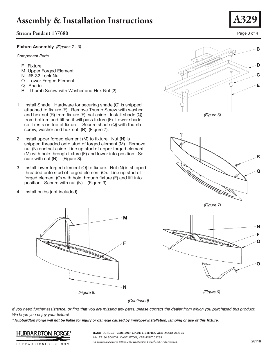 A329, Assembly & installation instructions | Hubbardton Forge 137680 User Manual | Page 3 / 4