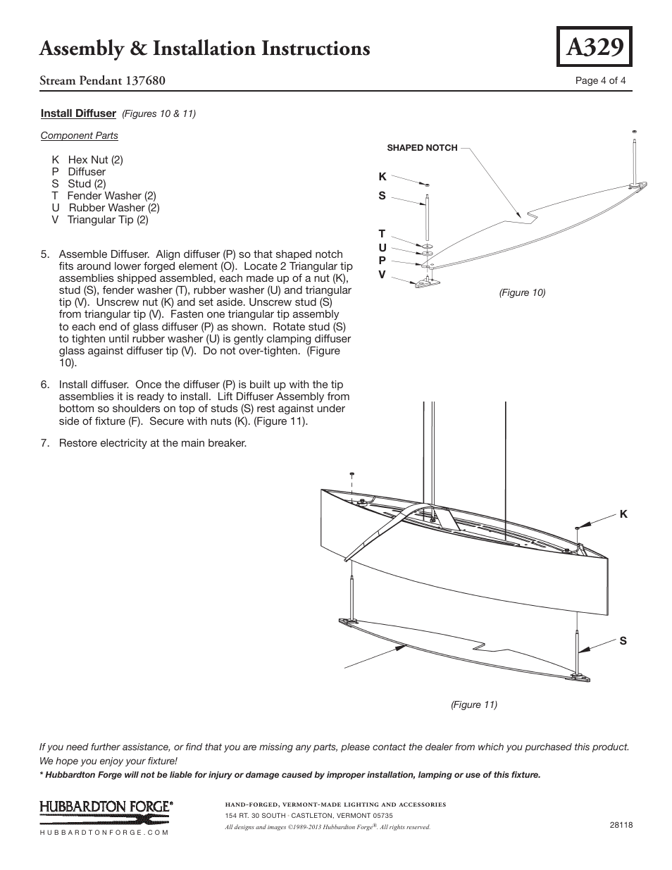 A329, Assembly & installation instructions | Hubbardton Forge 137680 User Manual | Page 4 / 4