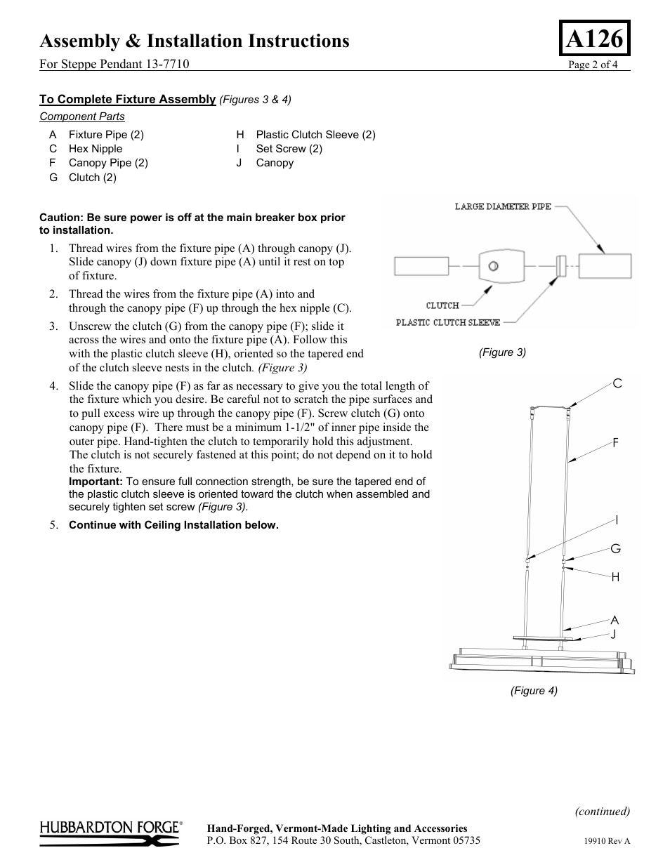 A126, Assembly & installation instructions | Hubbardton Forge 137710 User Manual | Page 2 / 4