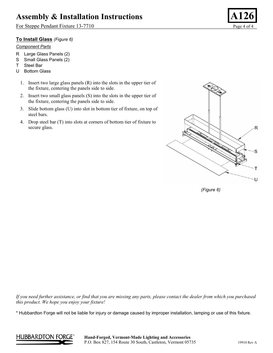 A126, Assembly & installation instructions | Hubbardton Forge 137710 User Manual | Page 4 / 4