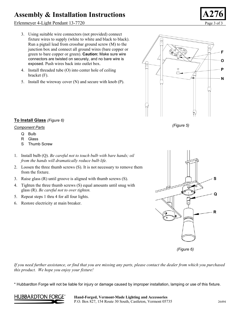 A276, Assembly & installation instructions | Hubbardton Forge 137720 User Manual | Page 3 / 3