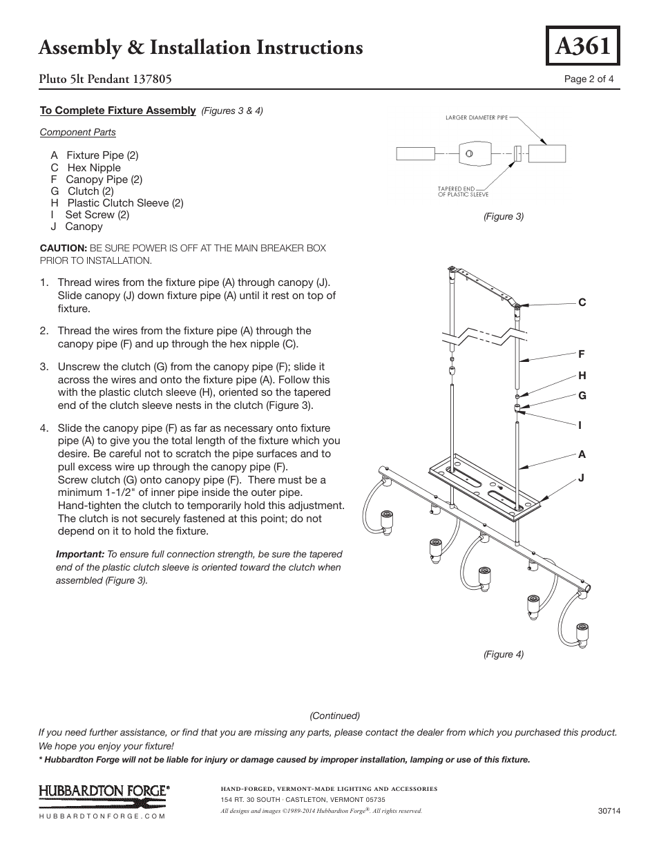 A361, Assembly & installation instructions | Hubbardton Forge 137805 User Manual | Page 2 / 4