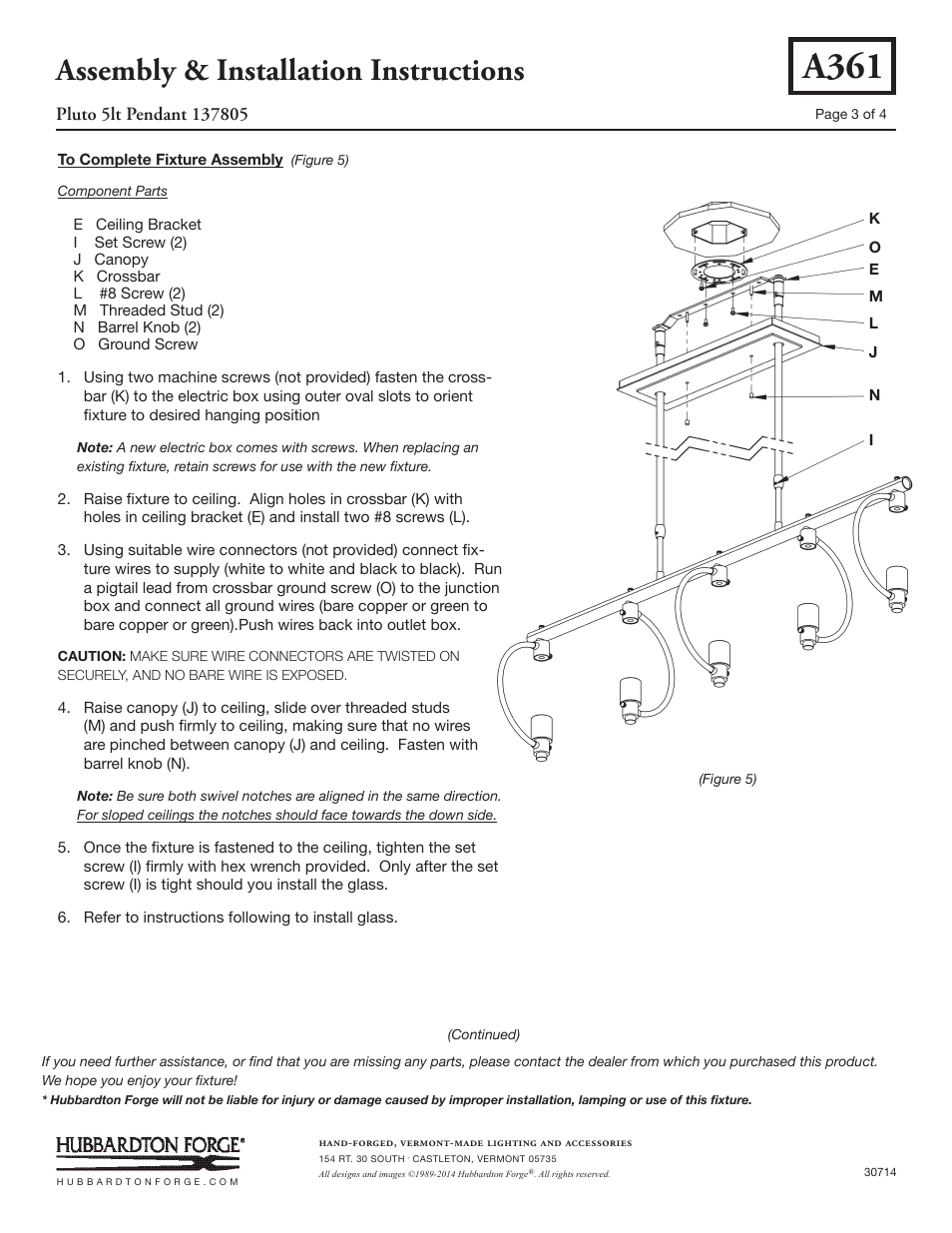 A361, Assembly & installation instructions | Hubbardton Forge 137805 User Manual | Page 3 / 4